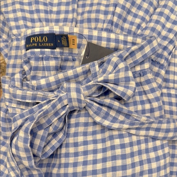 POLO Ralph Lauren Blue Gingham Linen Tiered Ruffle Midi Skirt w/ Pockets Sz 4 - Picture 4 of 16